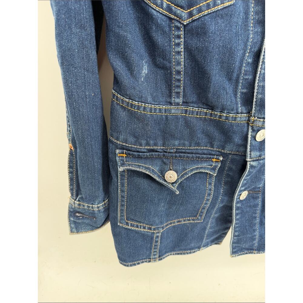 Levi’s Type 1 Iconic Y2K western yoke long line denim jean jacket sz L Long - Picture 3 of 8